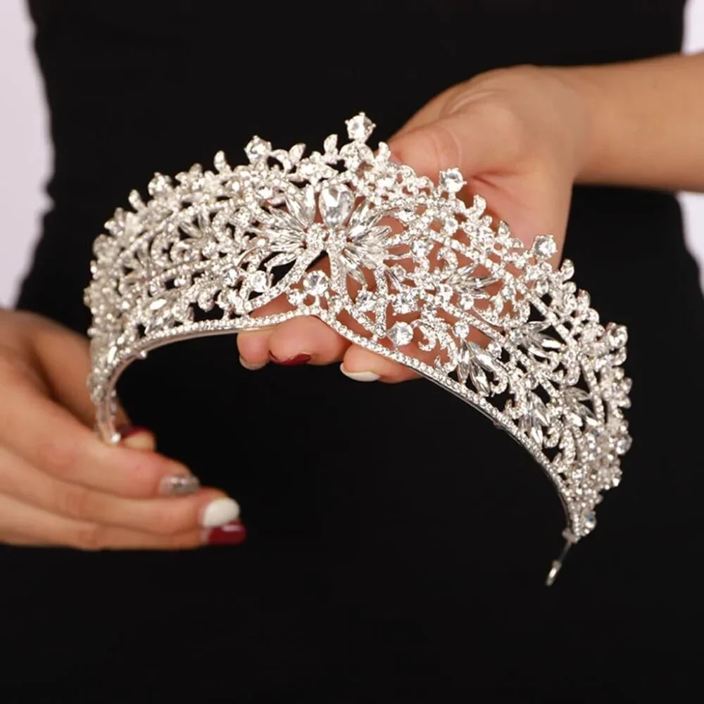 Queen Crown Gold Tiaras Rhinestone Bridal Wedding Headpiece for Women